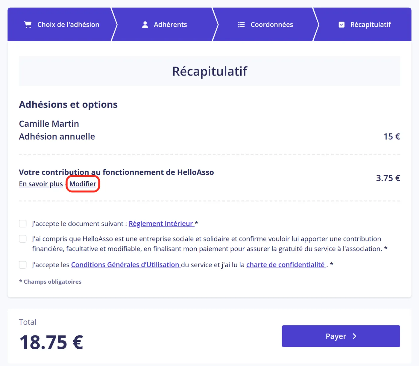 Modifier la contribution