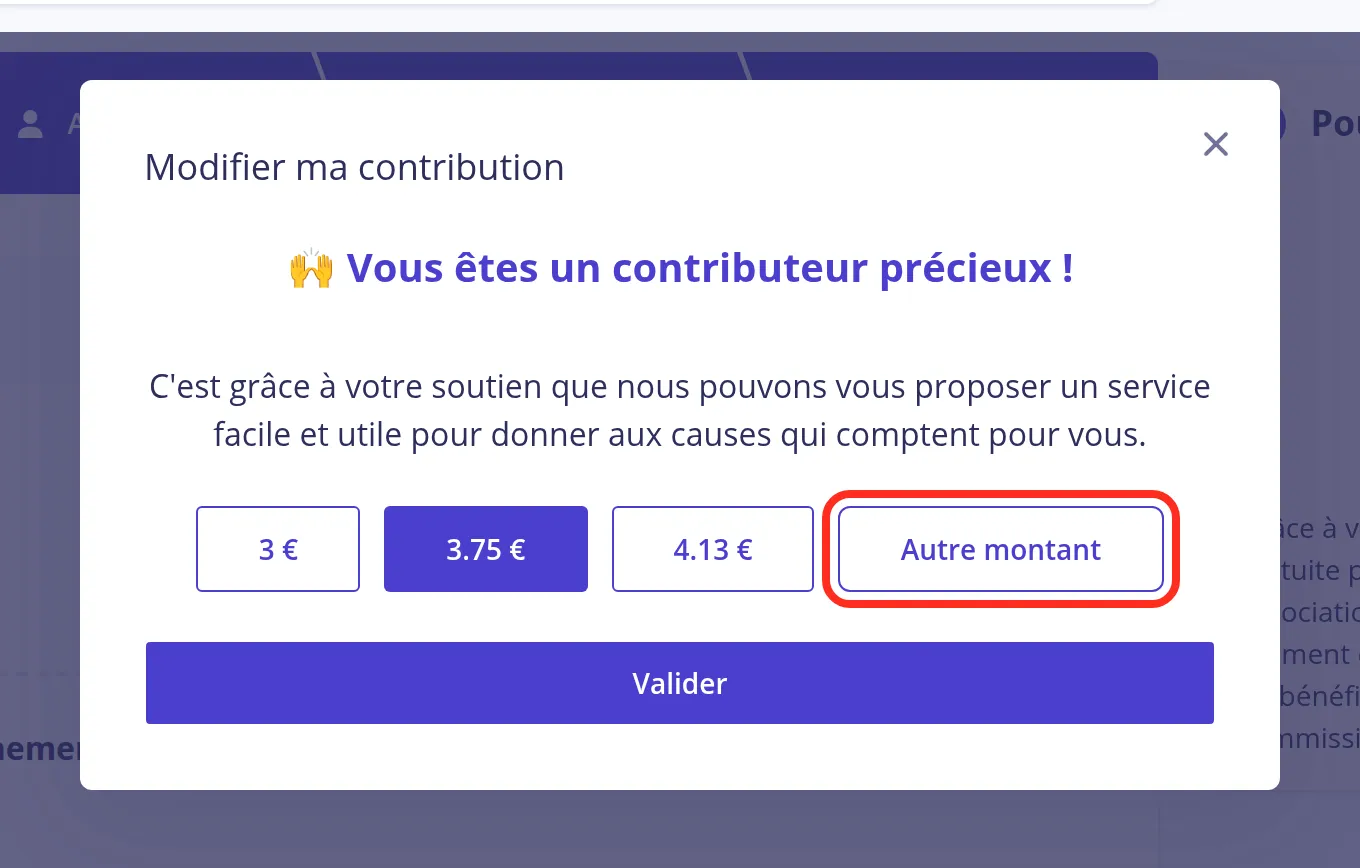 Choisir « Autre montant »