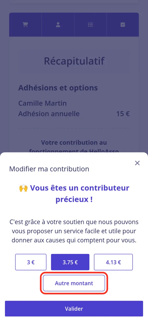 Choisir « Autre montant »
